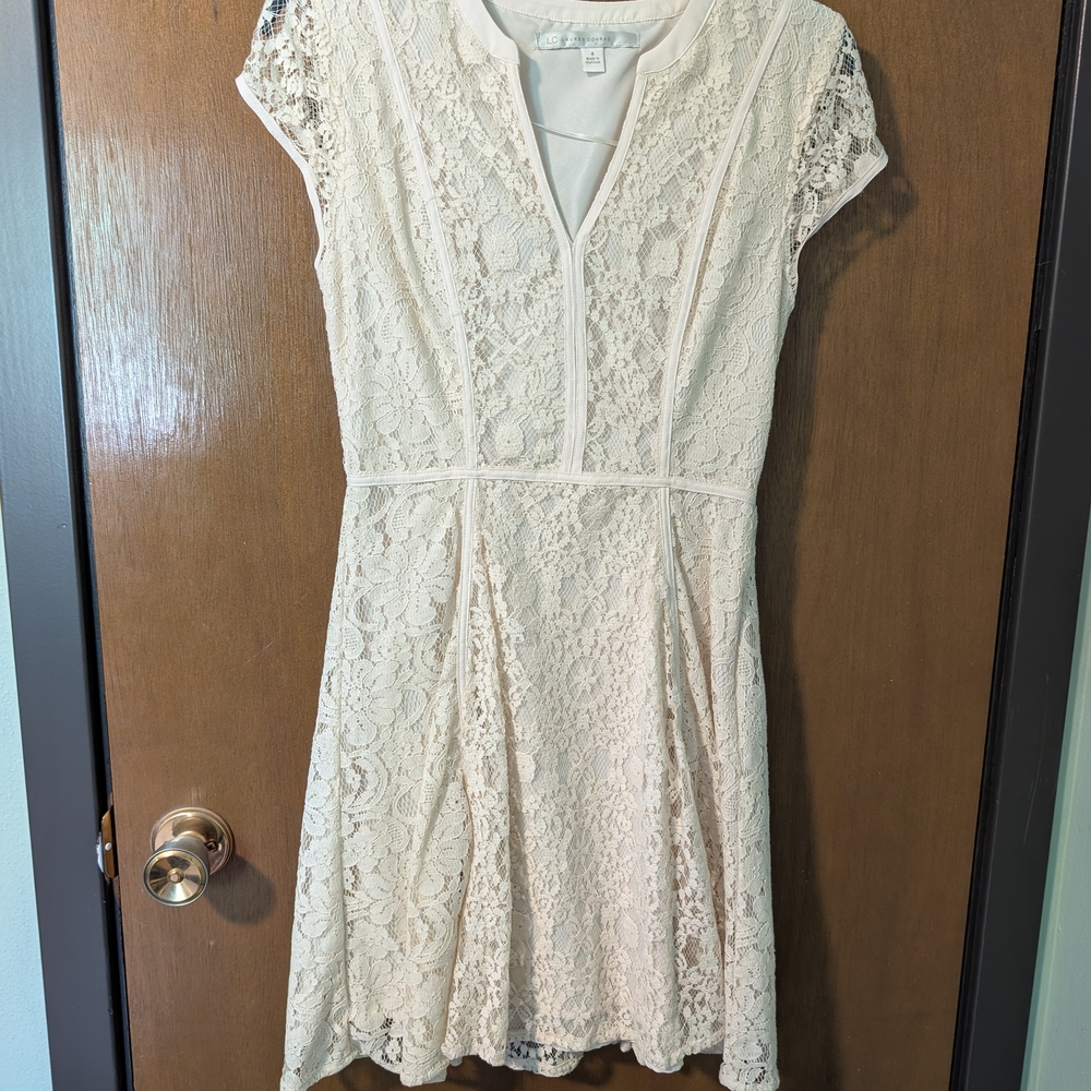 LC Lauren Conrad Cream Lace Dress EUC